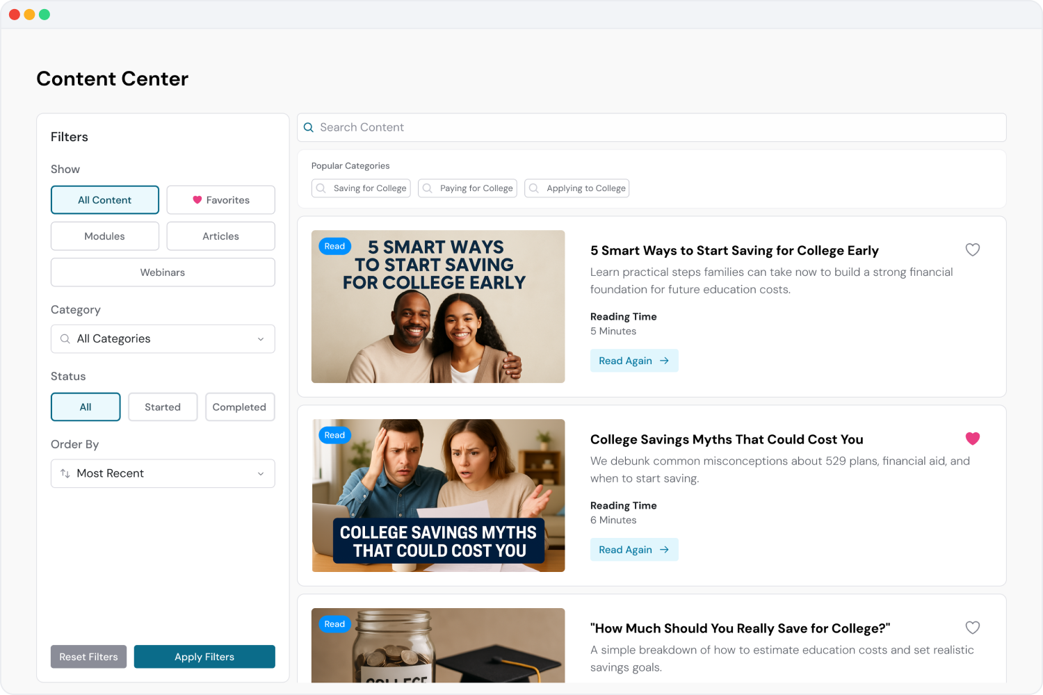 Education Planning Center Interface