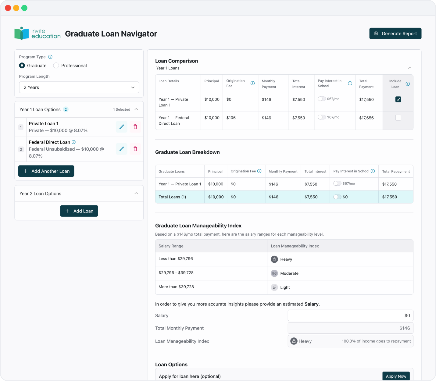 Graduate Loan Navigator Interface